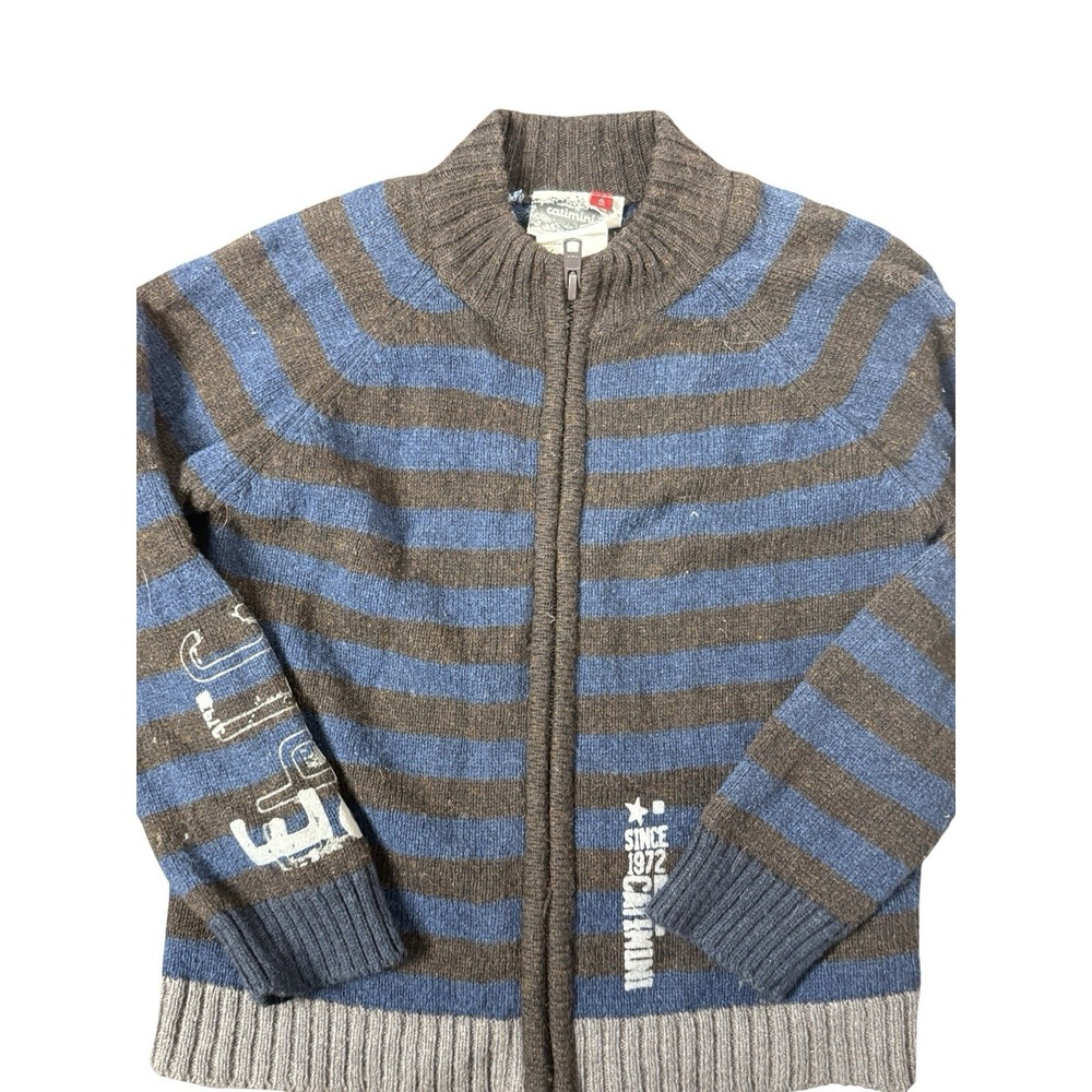 CATIMINI BOYS SWEATER size 4 cotton/wool striped argyle cardigan